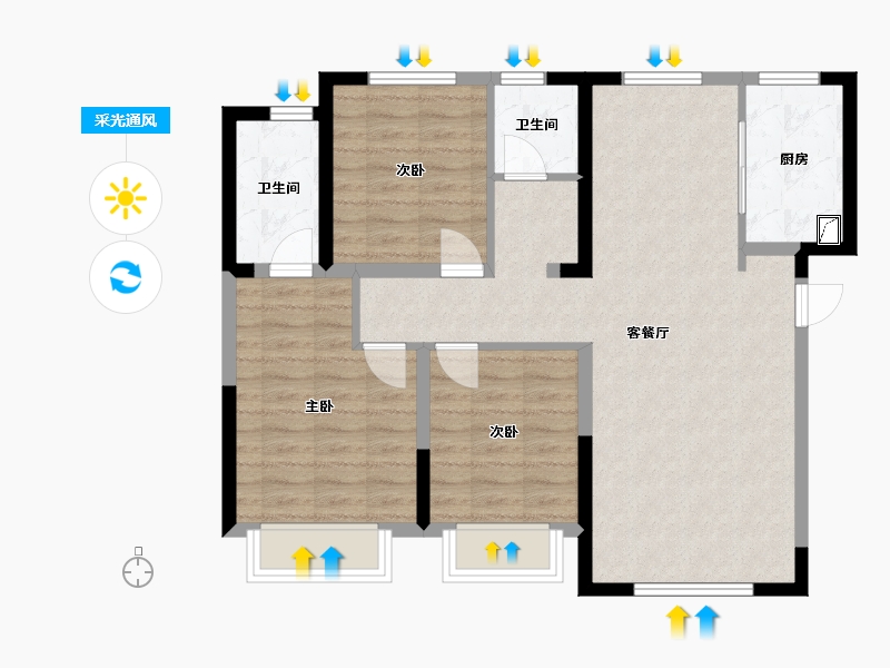 内蒙古自治区-包头市-世茂云锦-94.58-户型库-采光通风