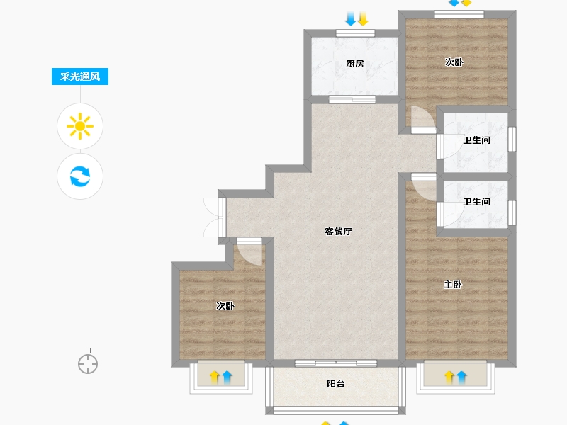 陕西省-咸阳市-乾州壹号-97.60-户型库-采光通风