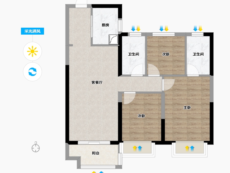 湖南省-株洲市-美的铂悦府-82.00-户型库-采光通风