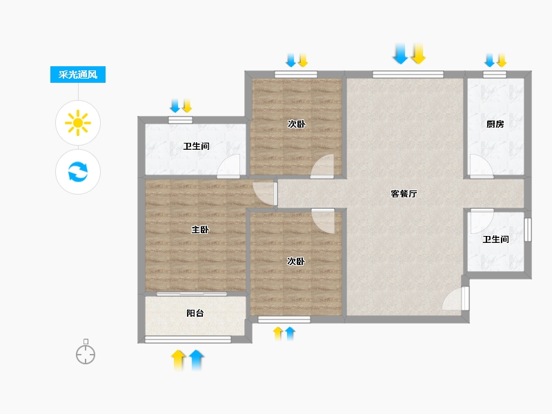 陕西省-咸阳市-丽彩珠泉新城-128.00-户型库-采光通风