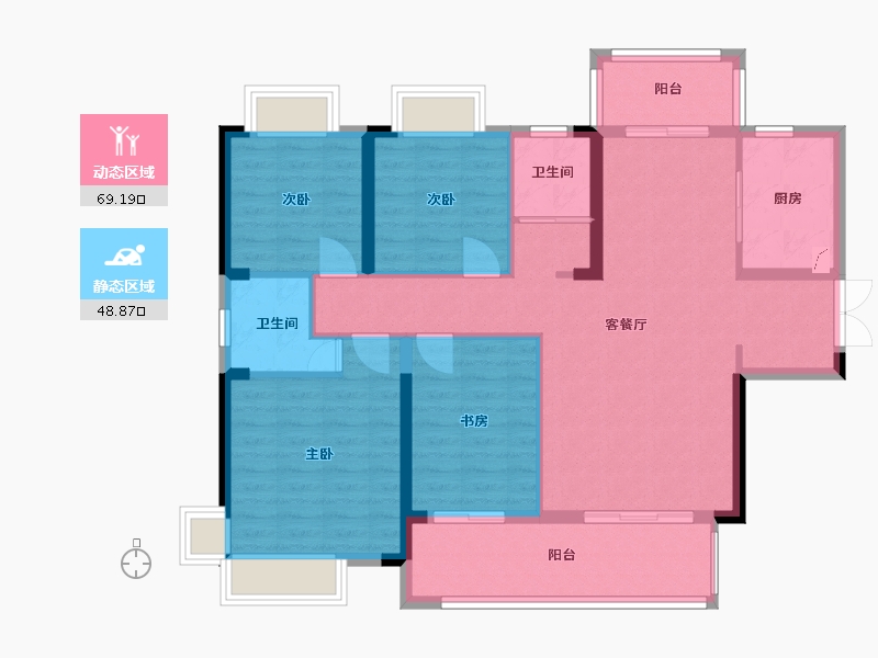 湖南省-岳阳市-颐华城·学府里-140.00-户型库-动静分区