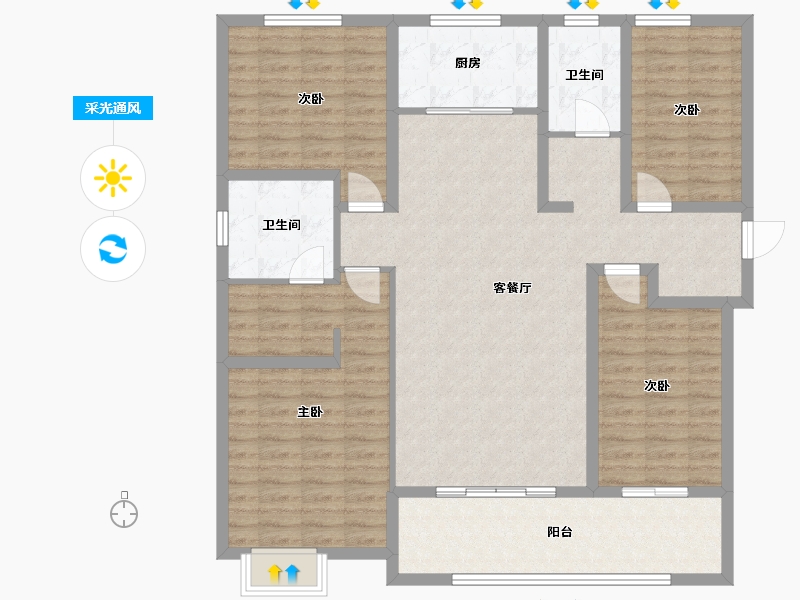 山东省-菏泽市-花都绿地-130.00-户型库-采光通风