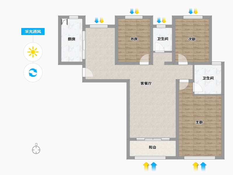 河南省-郑州市-碧桂园西湖-107.00-户型库-采光通风