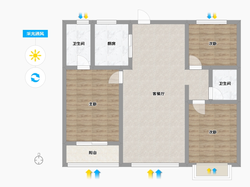 山东省-滨州市-龙湖国际社区-101.00-户型库-采光通风