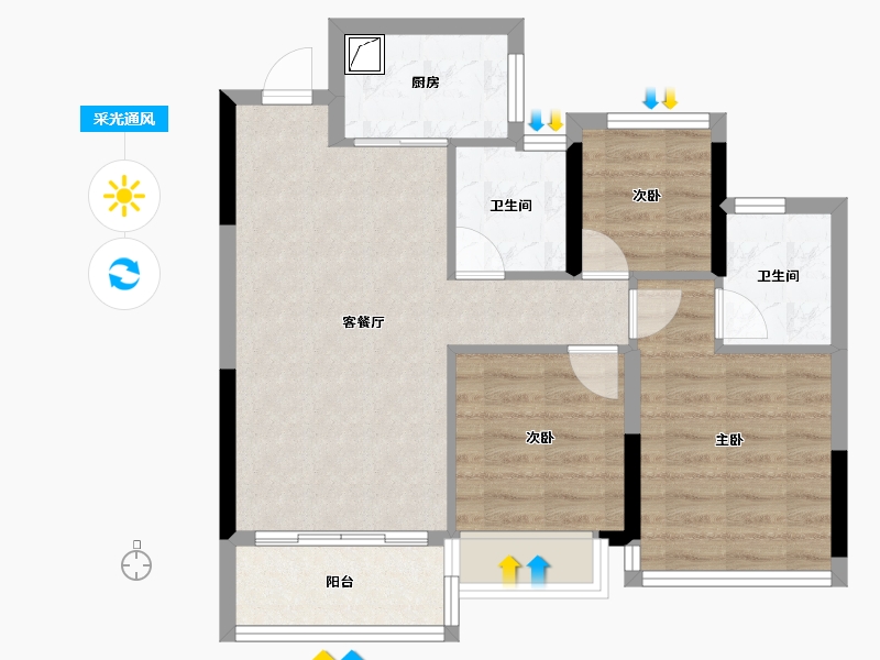 浙江省-杭州市-德信市心府-74.00-户型库-采光通风