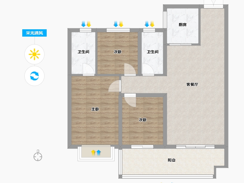 河南省-南阳市-杏坛花园-92.00-户型库-采光通风