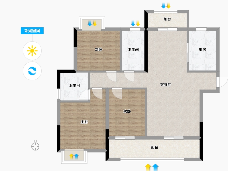 湖北省-襄阳市-和信清河城-96.00-户型库-采光通风