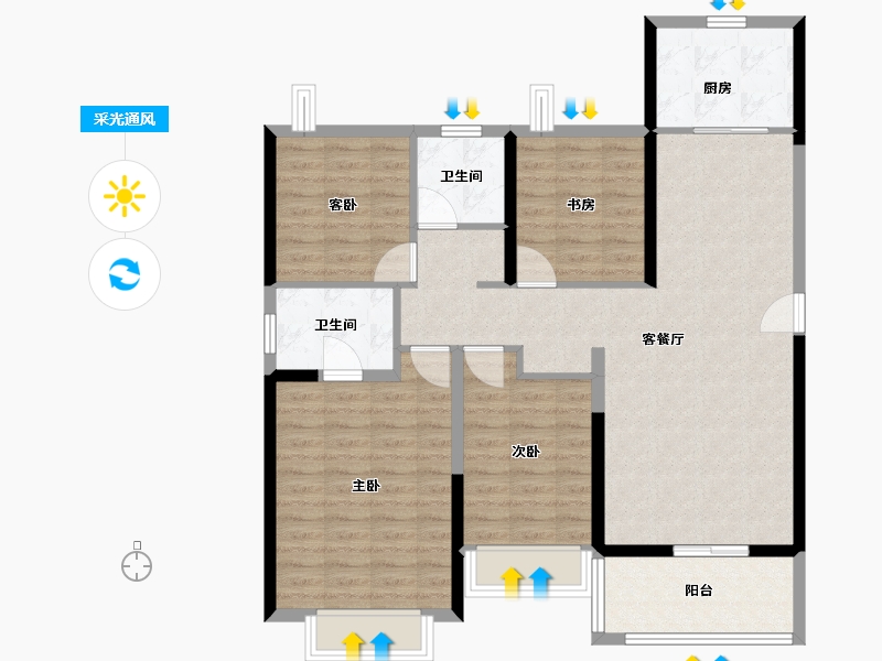 湖北省-武汉市-庭瑞君悦观澜-105.00-户型库-采光通风