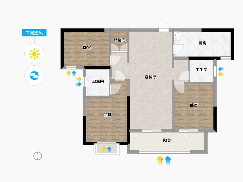 湖北省-武汉市-融创玖玺台-90.00-户型库-采光通风