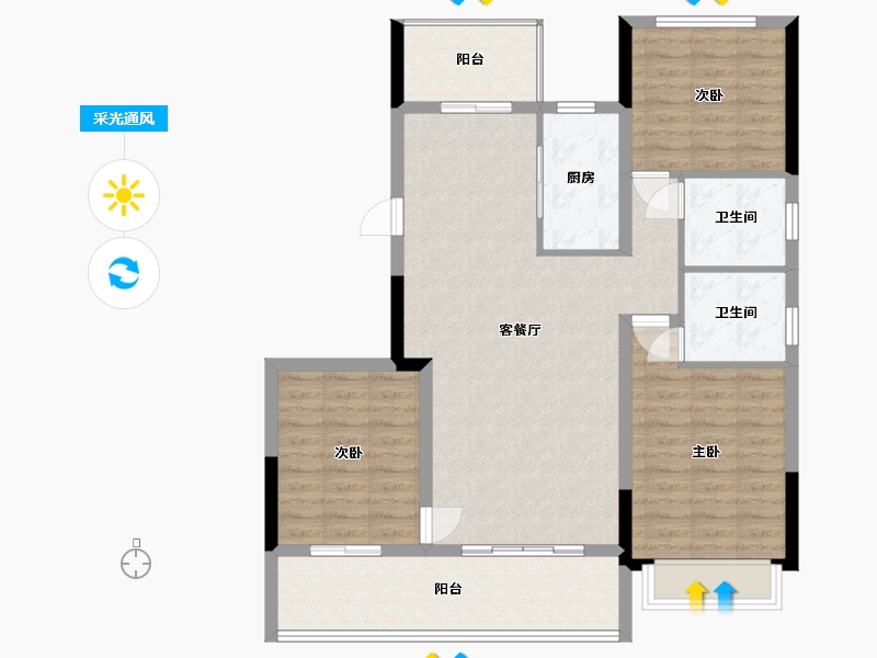 安徽省-宿州市-万像皇家公馆-115.00-户型库-采光通风