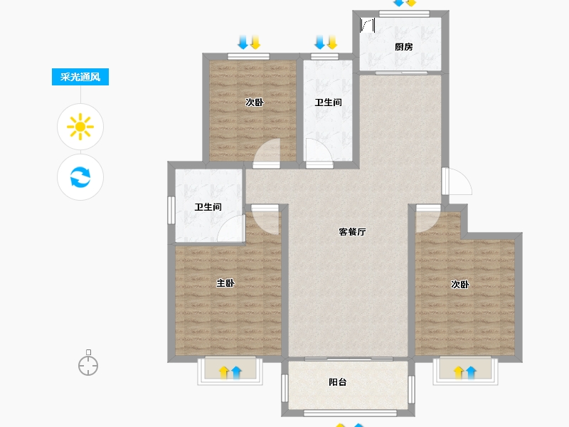 山东省-菏泽市-天华公馆-120.00-户型库-采光通风