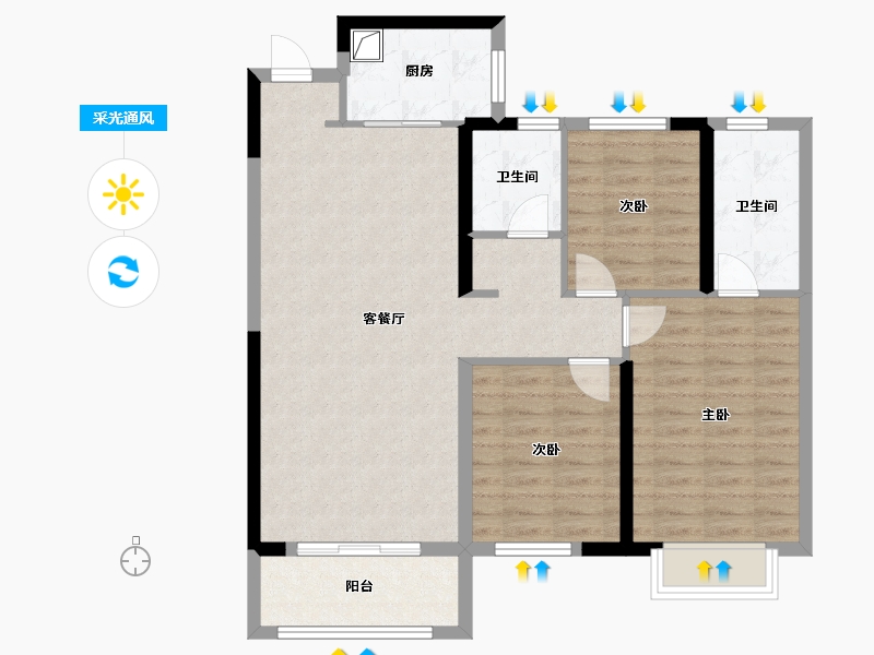 湖南省-长沙市-阳光城-90.00-户型库-采光通风