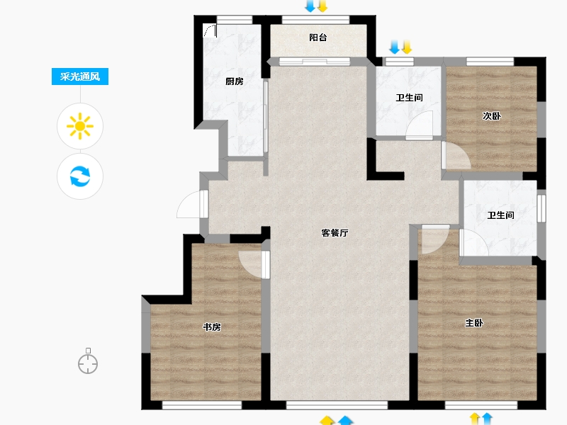 黑龙江省-大庆市-融创中央学府-104.00-户型库-采光通风