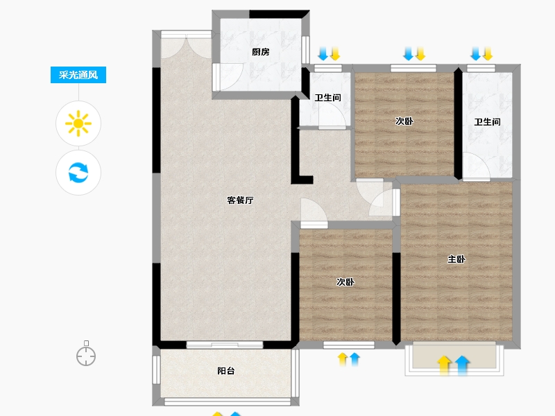 河南省-南阳市-宇信荣域花园-99.43-户型库-采光通风