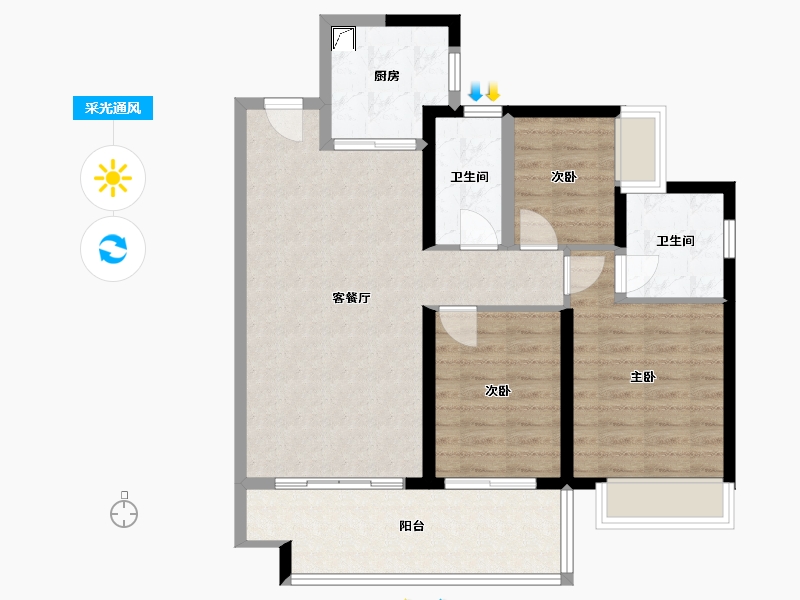 贵州省-贵阳市-美的国宾府-86.00-户型库-采光通风