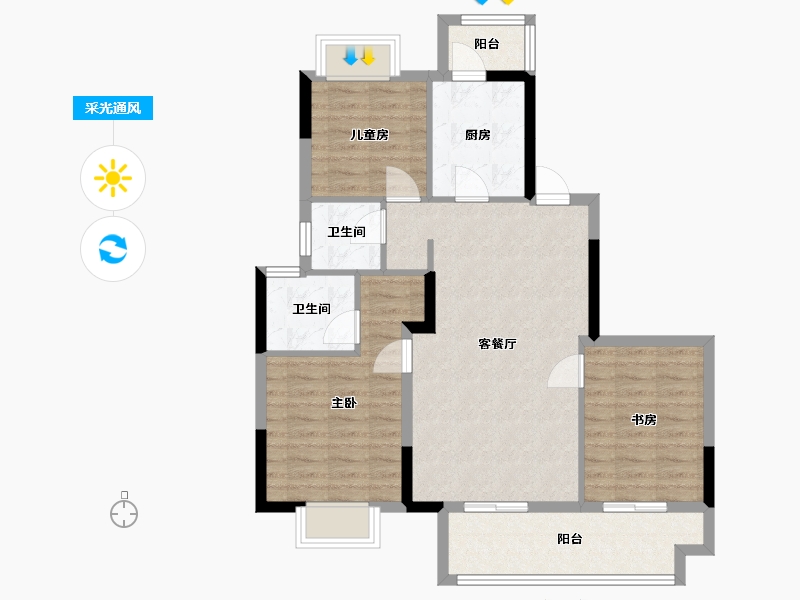 江苏省-南通市-阳光城西欧文澜府-115.00-户型库-采光通风