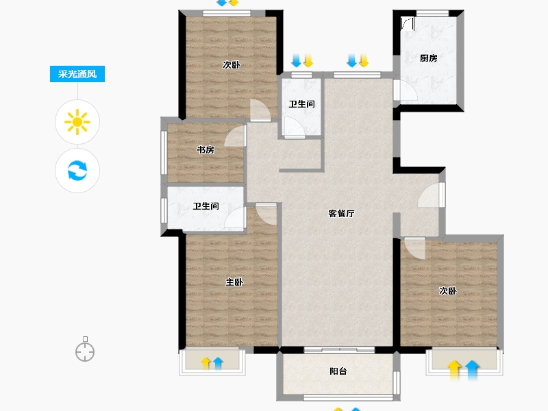 山东省-菏泽市-龙翔南湖公馆-120.00-户型库-采光通风