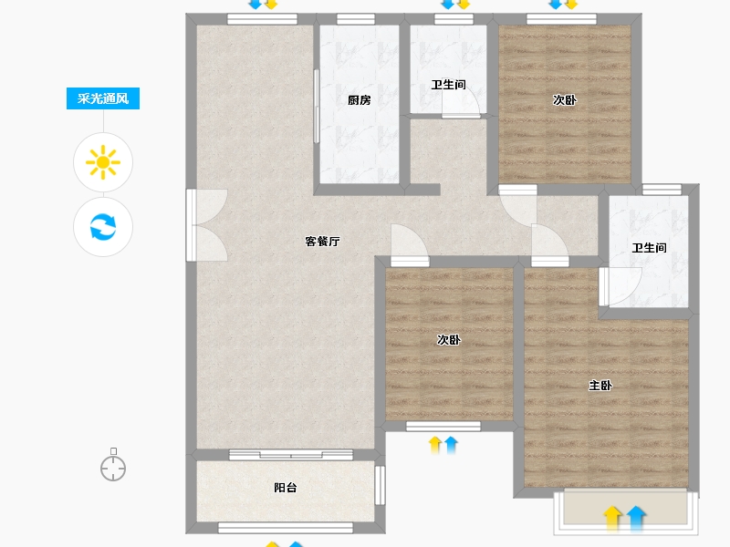 河南省-新乡市-万新弘文苑-105.00-户型库-采光通风