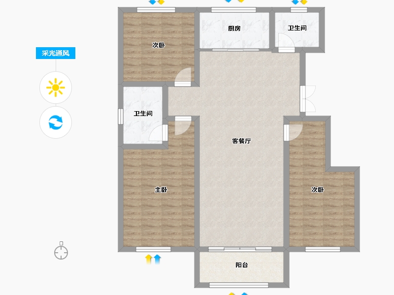 河北省-沧州市-玫瑰花园-107.00-户型库-采光通风