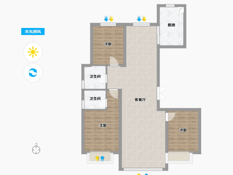 内蒙古自治区-包头市-方兴卫仕府-106.00-户型库-采光通风