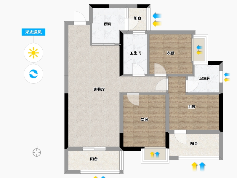 四川省-绵阳市-花园城-85.00-户型库-采光通风