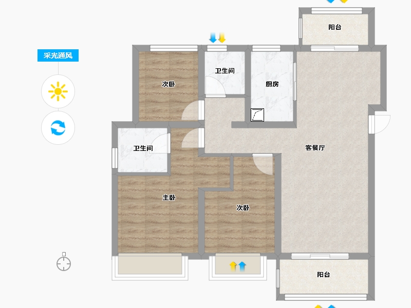 江苏省-苏州市-璀璨澜庭-82.00-户型库-采光通风