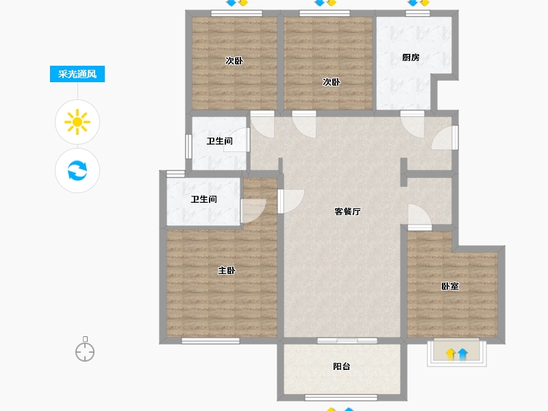 山东省-泰安市-泮河壹号院-127.00-户型库-采光通风