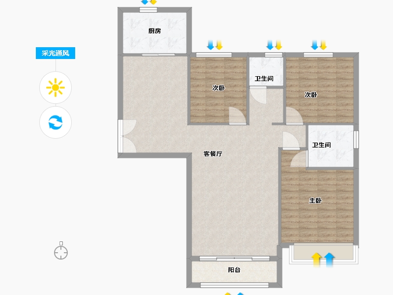 河南省-郑州市-清华·大溪地10号院-109.00-户型库-采光通风