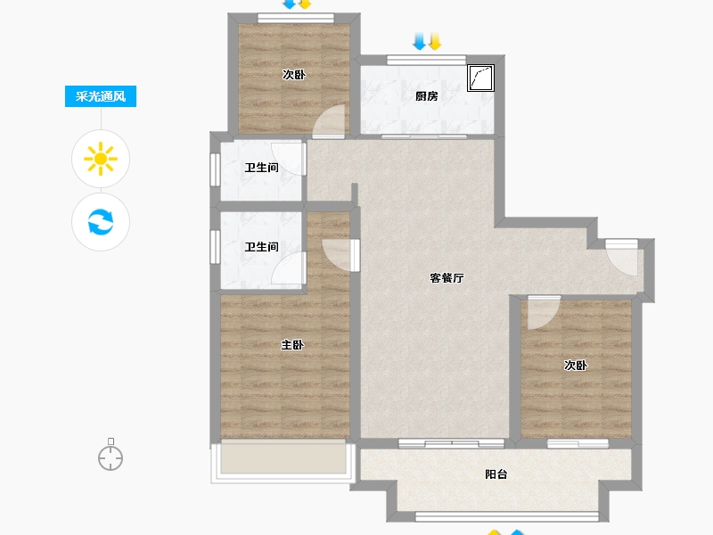 山东省-济南市-绿城春来晓园-97.50-户型库-采光通风