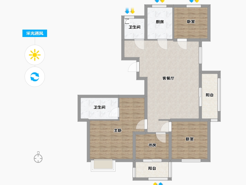 浙江省-台州市-金色学府-105.00-户型库-采光通风