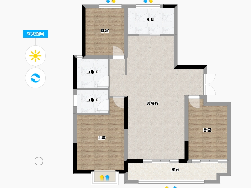 陕西省-榆林市-亚都御府-111.00-户型库-采光通风