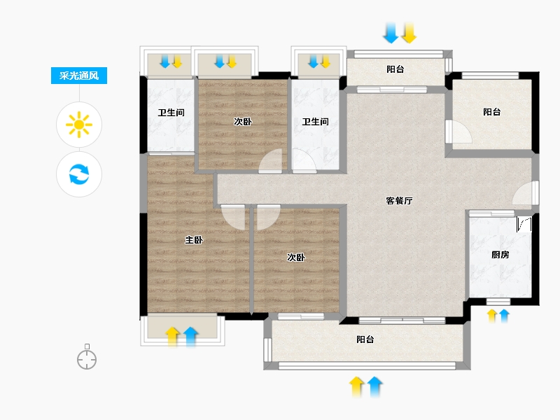 广东省-佛山市-保利翡翠公馆-103.00-户型库-采光通风