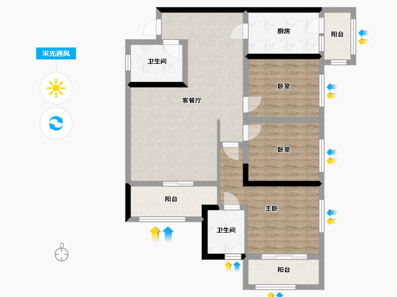 重庆-重庆市-江州小区-96.00-户型库-采光通风