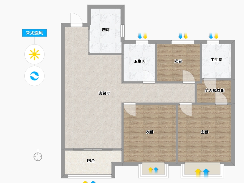 陕西省-咸阳市-绿城·咸阳桂语江南二期-97.40-户型库-采光通风