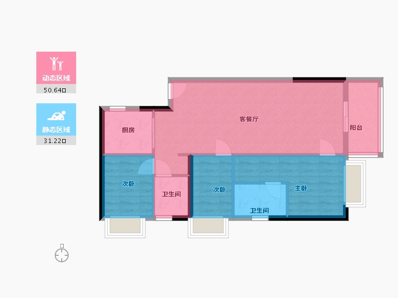 云南省-昆明市-万科城西望小区-90.00-户型库-动静分区