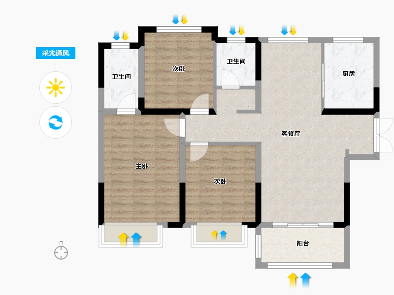 河南省-郑州市-白鹿源春晓-88.00-户型库-采光通风