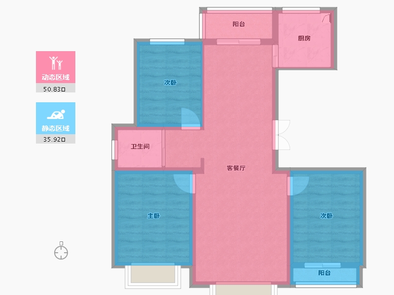 新疆维吾尔自治区-乌鲁木齐市-坤鸿园-82.00-户型库-动静分区