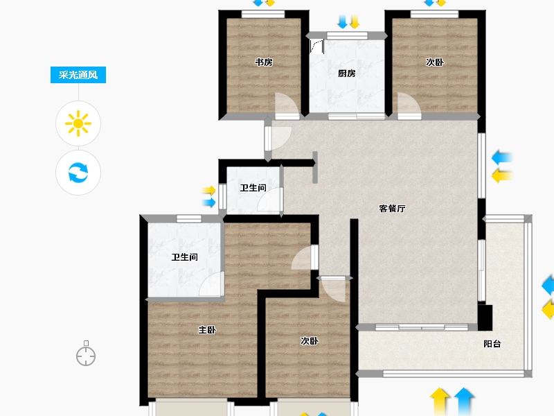 陕西省-渭南市-东原玖城阅-120.00-户型库-采光通风