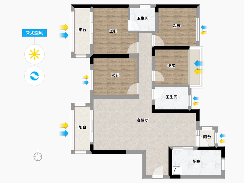 四川省-绵阳市-置信丽都·花园城-97.00-户型库-采光通风