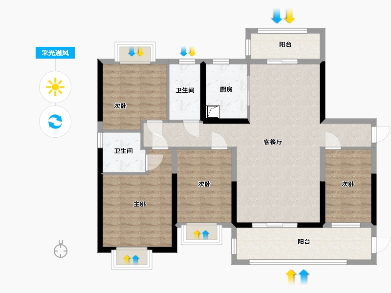 广东省-阳江市-敏捷云锦华府-120.00-户型库-采光通风