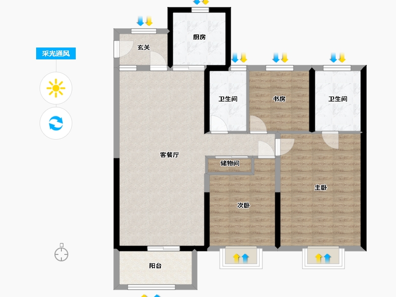 陕西省-西安市-华润置地曲江九里-110.00-户型库-采光通风