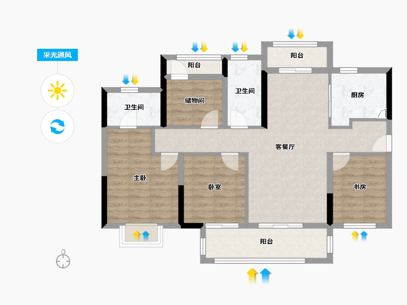 广东省-佛山市-世茂弘阳绿岛湖公馆-94.00-户型库-采光通风