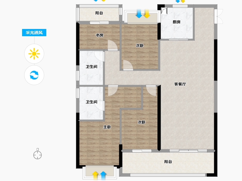 湖南省-长沙市-弘坤东昇-124.00-户型库-采光通风