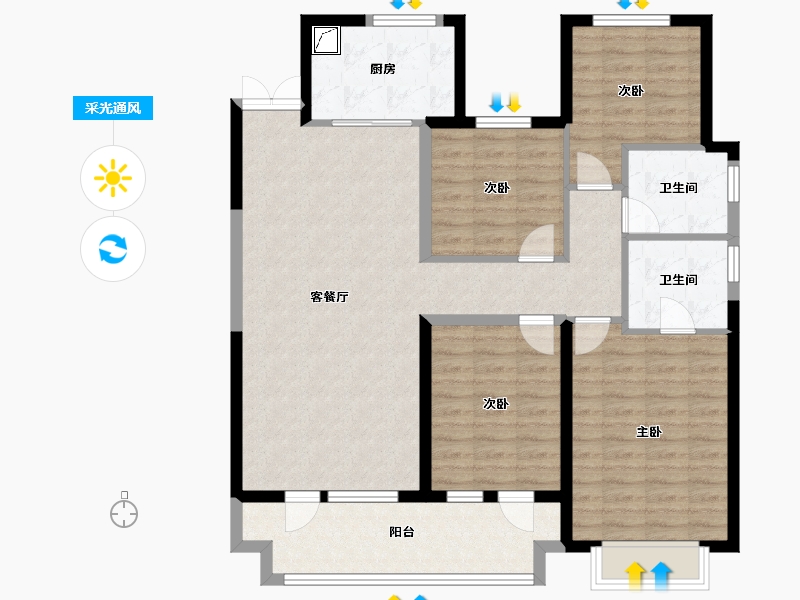 山东省-菏泽市-鲁商蓝岸公馆-111.21-户型库-采光通风