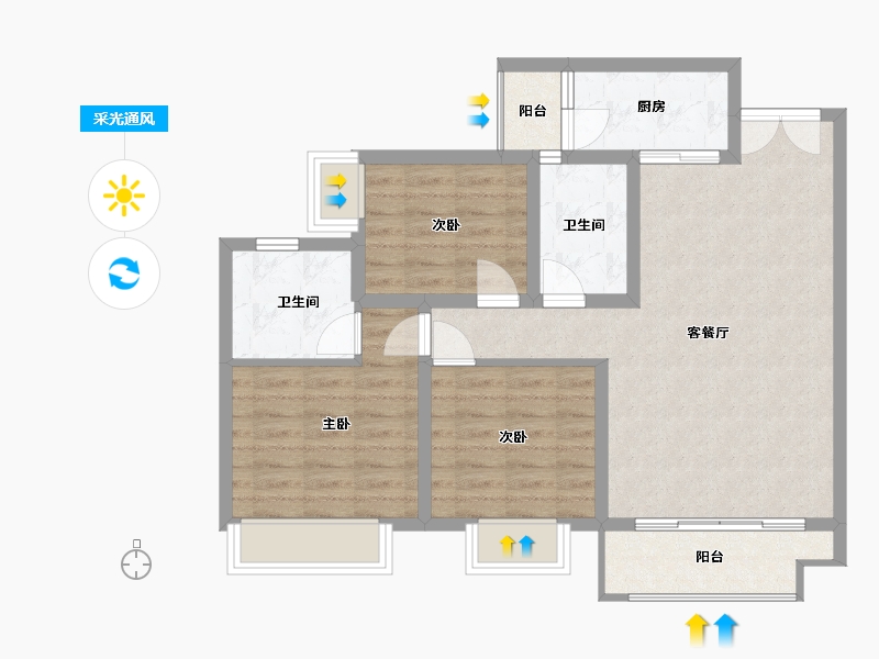 四川省-绵阳市-兴发孔雀城-83.88-户型库-采光通风