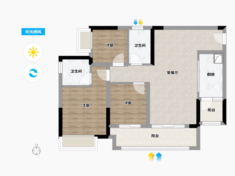 重庆-重庆市-融创云湖十里-80.00-户型库-采光通风