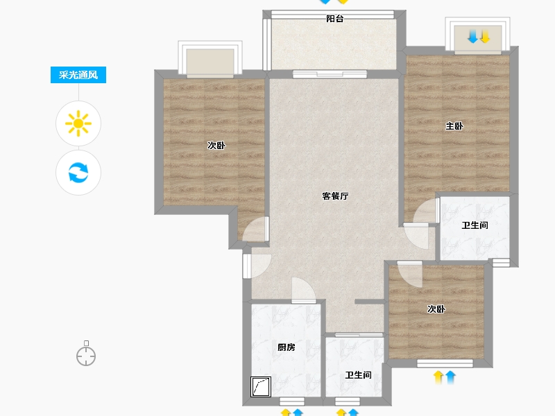 浙江省-宁波市-红星紫御半岛-75.00-户型库-采光通风