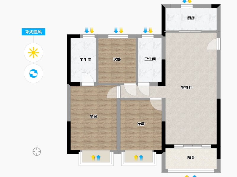 江苏省-苏州市-荣熙华庭-85.00-户型库-采光通风