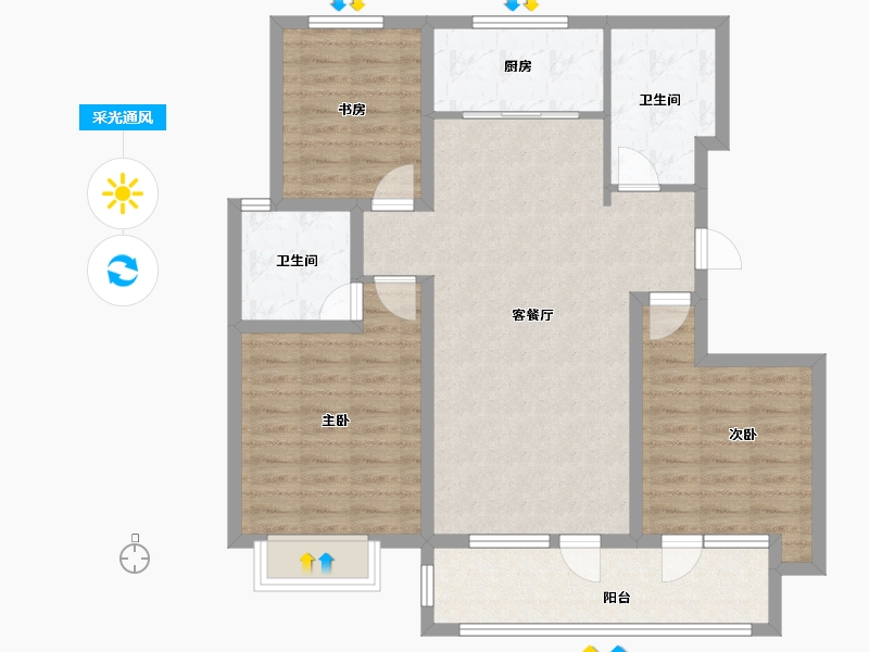 山东省-烟台市-吉安悦城-96.00-户型库-采光通风