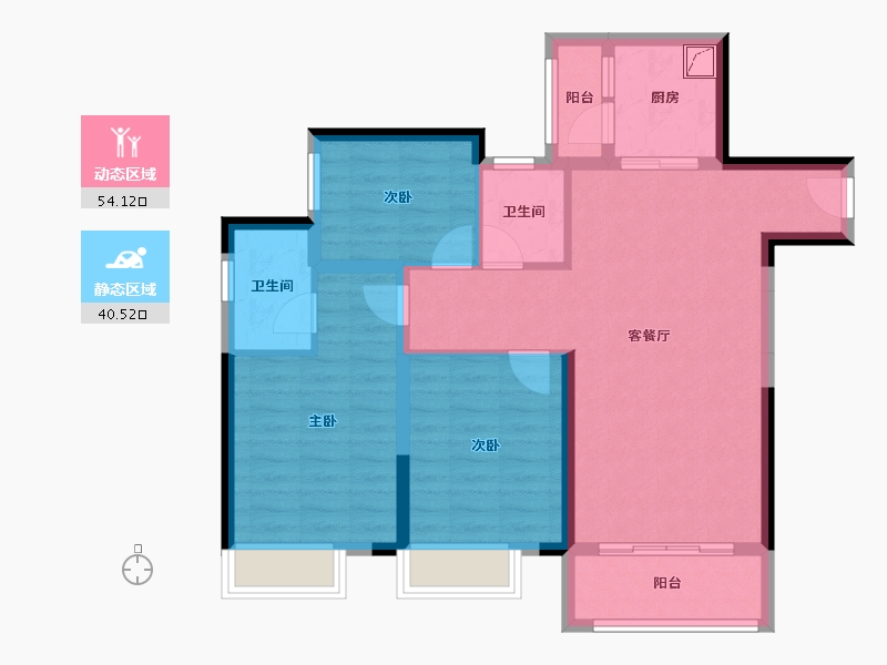 重庆-重庆市-泽京 香溪樾-86.88-户型库-动静分区